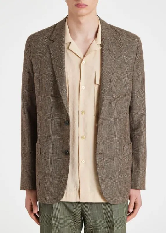 Mens WoolSilkLinen Brown Check Blazer Paul Smith Blazers