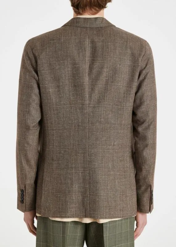 Mens WoolSilkLinen Brown Check Blazer Paul Smith Blazers