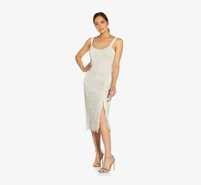 Midi Dresses Womens Adrianna Papell CrochetEmbroidered MidiLength Sheath Cocktail Dress In Ivory Midi Dresses Womens Adrianna Papell CrochetEmbroidered MidiLength Sheath Cocktail Dress In Ivory