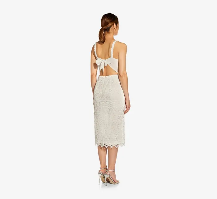 Midi Dresses Womens Adrianna Papell CrochetEmbroidered MidiLength Sheath Cocktail Dress In Ivory