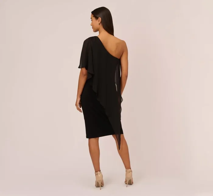Midi Dresses Womens Adrianna Papell One Shoulder Dress With Chiffon Cape In Black
