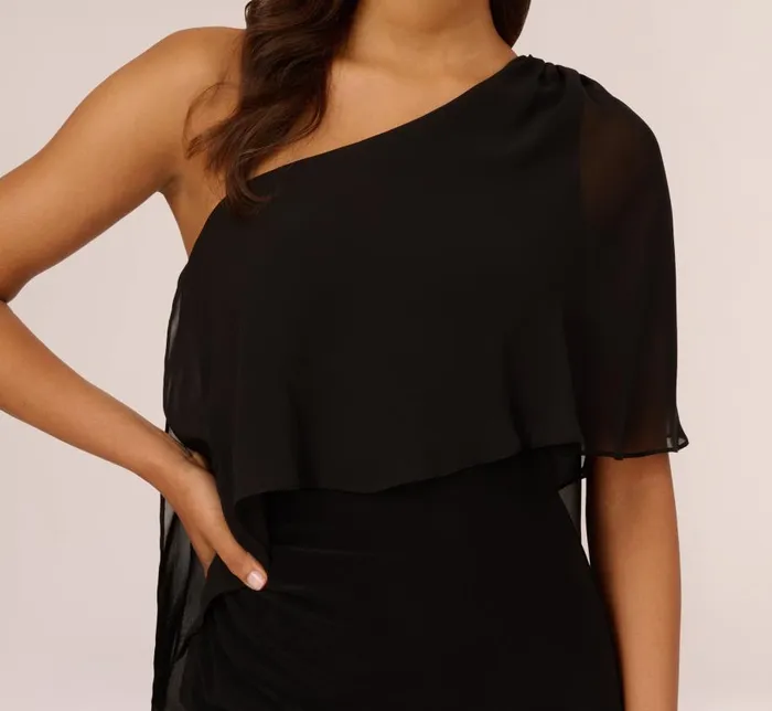Midi Dresses Womens Adrianna Papell One Shoulder Dress With Chiffon Cape In Black