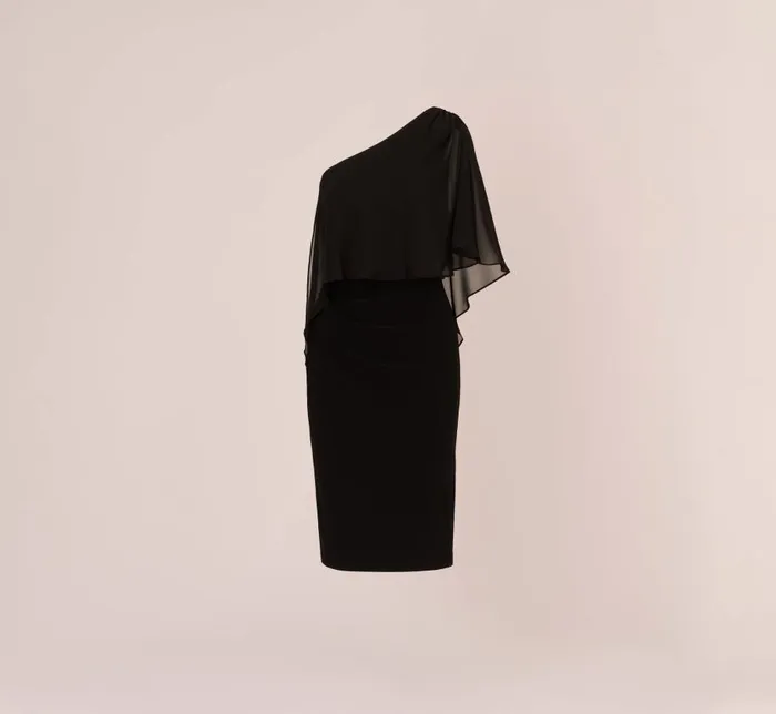 Midi Dresses Womens Adrianna Papell One Shoulder Dress With Chiffon Cape In Black
