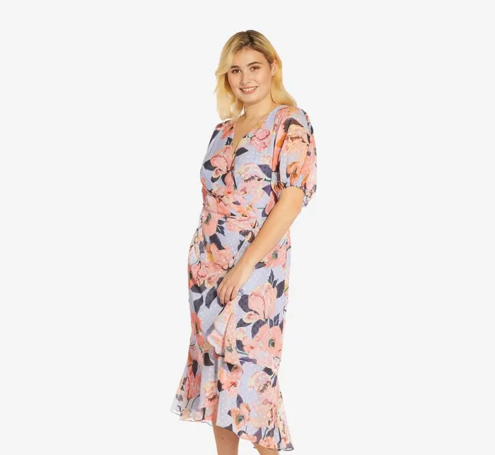 Midi Dresses Womens Adrianna Papell Plus Size FloralPrinted Clip Dot Chiffon MidiLength Cocktail Dress In Opal Coral Multi Midi Dresses Womens Adrianna Papell Plus Size FloralPrinted Clip Dot Chiffon MidiLength Cocktail Dress In Opal Coral Multi