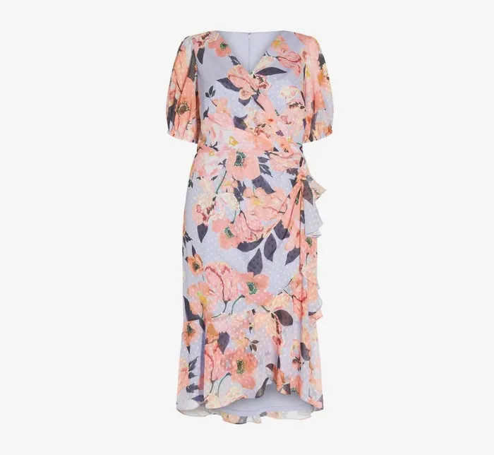 Midi Dresses Womens Adrianna Papell Plus Size FloralPrinted Clip Dot Chiffon MidiLength Cocktail Dress In Opal Coral Multi