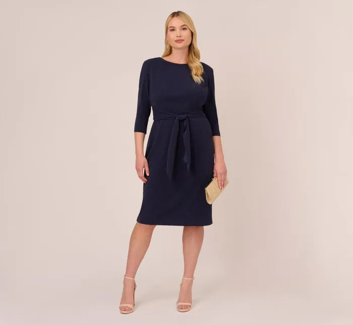 Midi Dresses Womens Adrianna Papell Plus Size Metallic Knit Dress In Light Navy
