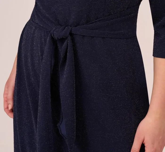 Midi Dresses Womens Adrianna Papell Plus Size Metallic Knit Dress In Light Navy