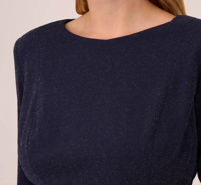 Midi Dresses Womens Adrianna Papell Plus Size Metallic Knit Dress In Light Navy
