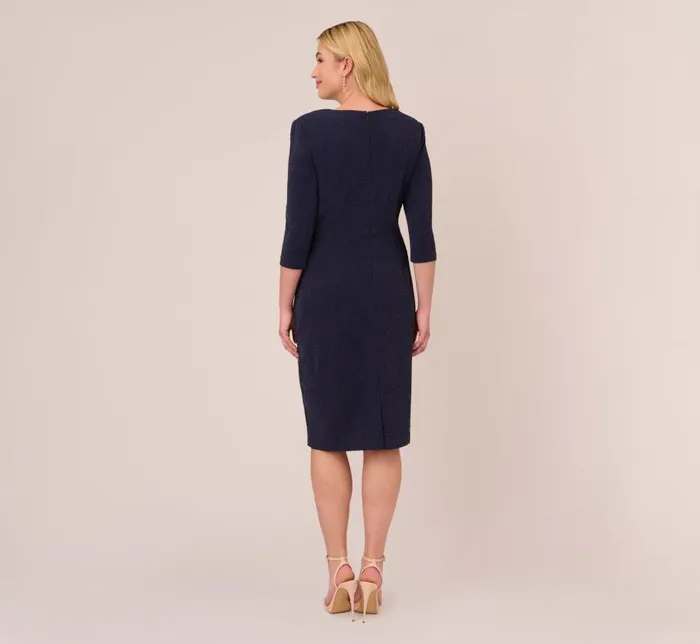 Midi Dresses Womens Adrianna Papell Plus Size Metallic Knit Dress In Light Navy