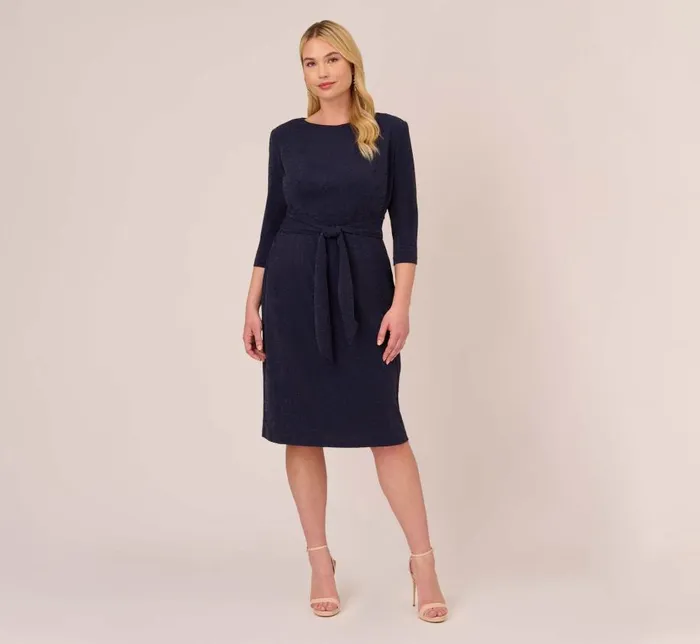 Midi Dresses Womens Adrianna Papell Plus Size Metallic Knit Dress In Light Navy