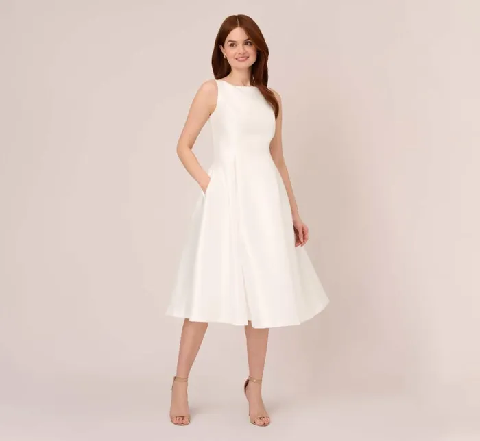 Midi Dresses Womens Adrianna Papell Sleeveless Mikado Fit And Flare Midi Dress With VBack In Ivory Midi Dresses Womens Adrianna Papell Sleeveless Mikado Fit And Flare Midi Dress With VBack In Ivory