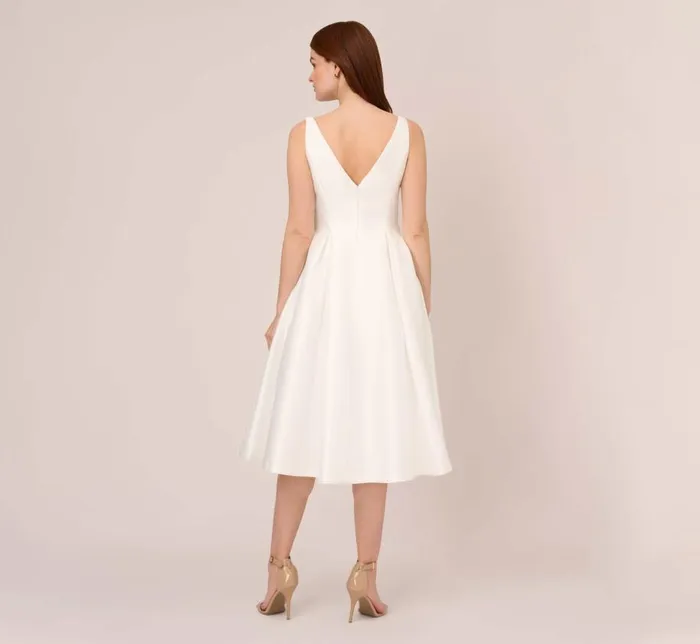 Midi Dresses Womens Adrianna Papell Sleeveless Mikado Fit And Flare Midi Dress With VBack In Ivory