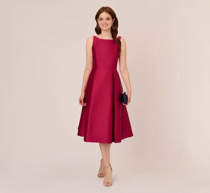Midi Dresses Womens Adrianna Papell Sleeveless Mikado Fit And Flare Midi Dress With VBack In Red Plum