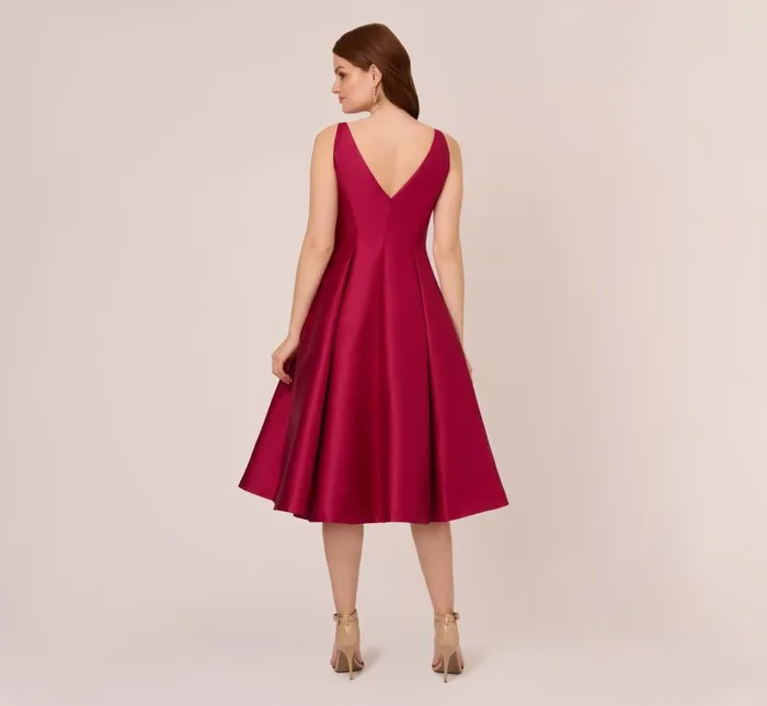 Midi Dresses Womens Adrianna Papell Sleeveless Mikado Fit And Flare Midi Dress With VBack In Red Plum