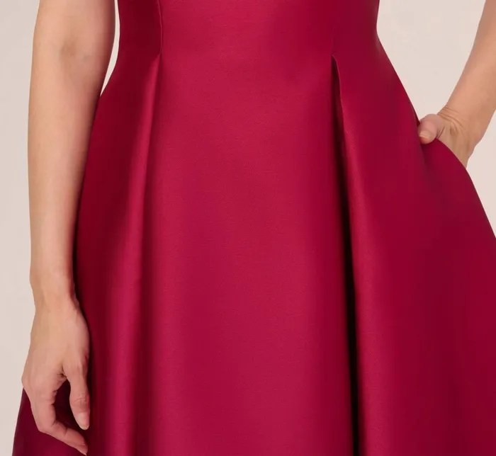 Midi Dresses Womens Adrianna Papell Sleeveless Mikado Fit And Flare Midi Dress With VBack In Red Plum