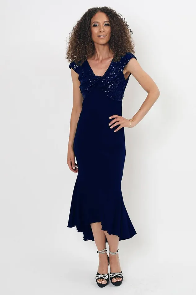 Midnight Blue Julianna Fishtail Sequin Fitted Dress Women Roman Occasionwear
