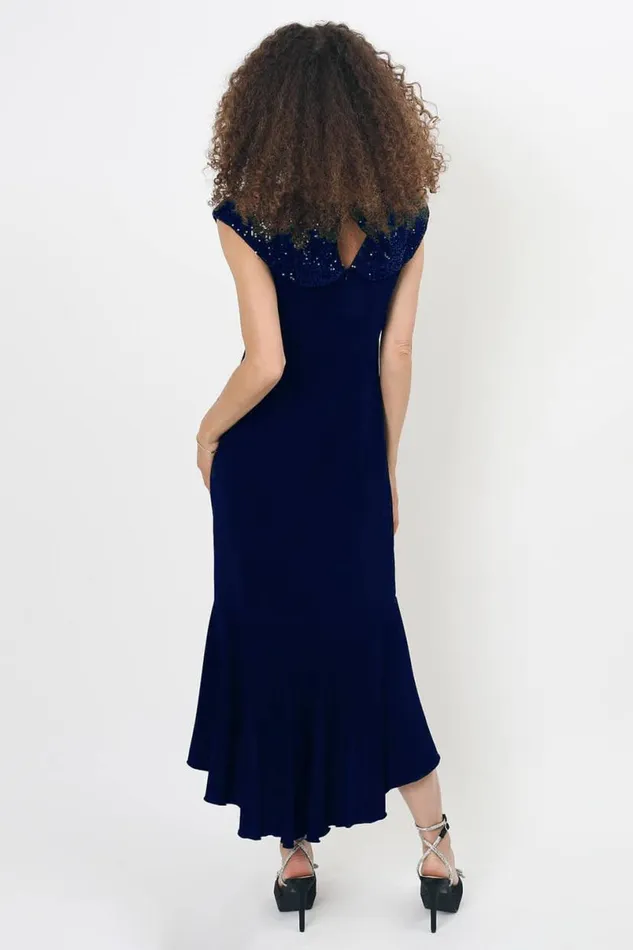 Midnight Blue Julianna Fishtail Sequin Fitted Dress Women Roman Occasionwear