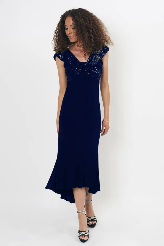 Midnight Blue Julianna Fishtail Sequin Fitted Dress Women Roman Occasionwear