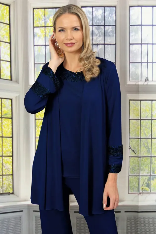 Midnight Blue Julianna Jersey Sequin Cuff Jacket Women Roman Occasionwear