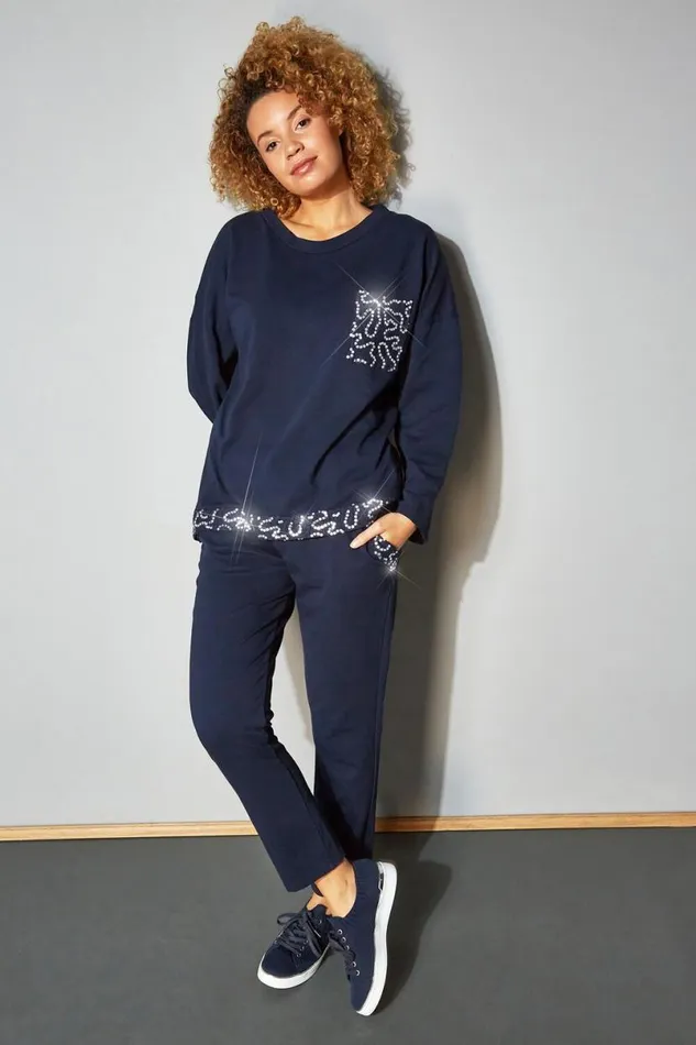 Midnight Blue Sequin Pocket Lounge Top Women Roman Tops