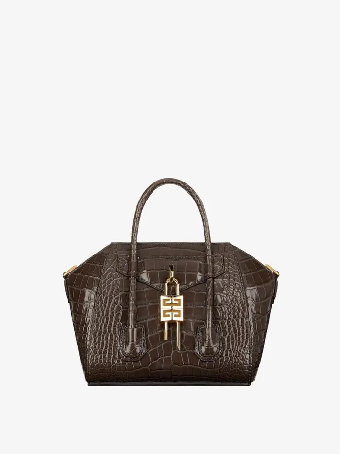 Mini Antigona Lock Bag In Crocodile Dark Brown Women Givenchy Crossbody Bags