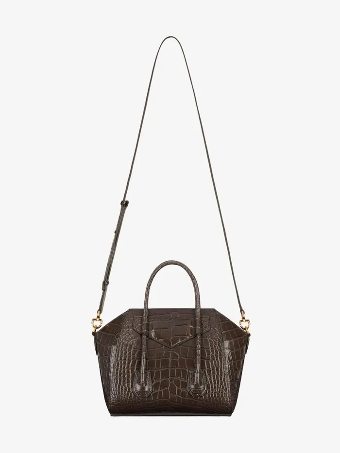 Mini Antigona Lock Bag In Crocodile Dark Brown Women Givenchy Crossbody Bags