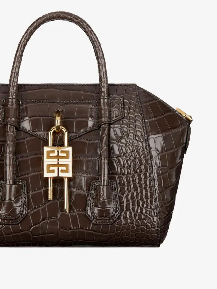 Mini Antigona Lock Bag In Crocodile Dark Brown Women Givenchy Crossbody Bags