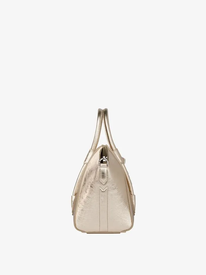 Mini Antigona Lock Bag In Laminated Leather Dusty Golden Women Givenchy Crossbody Bags