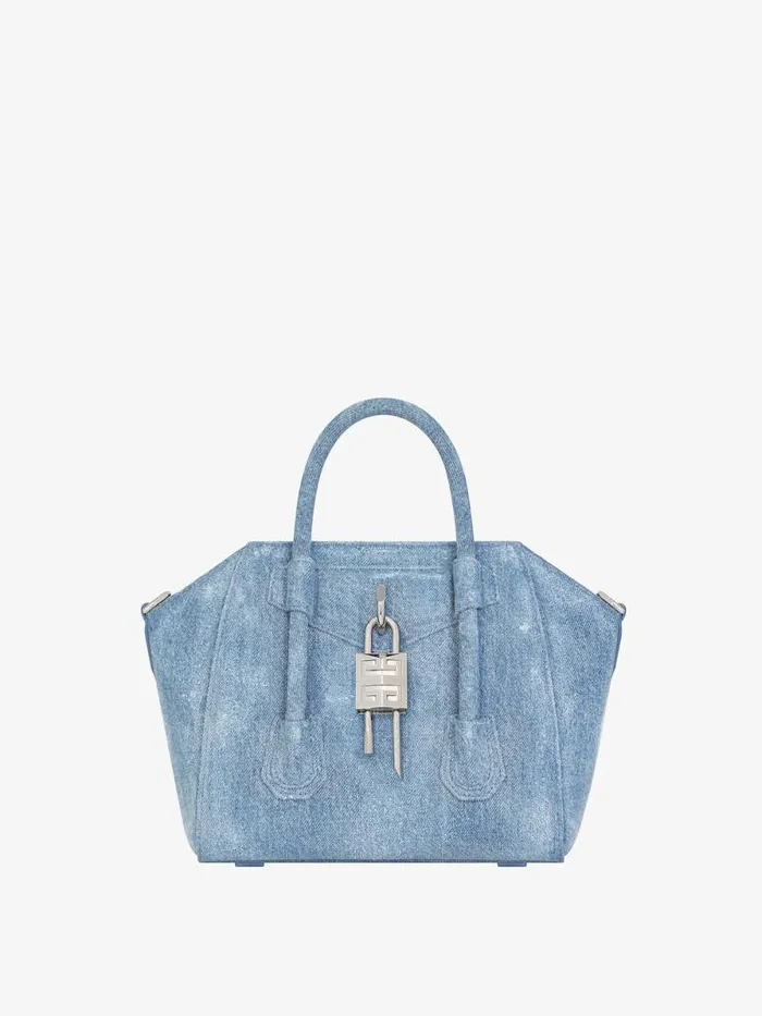 Mini Antigona Lock Bag In Washed Denim Medium Blue Women Givenchy Crossbody Bags