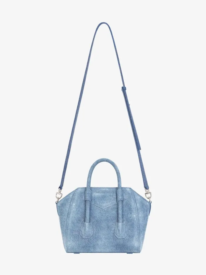 Mini Antigona Lock Bag In Washed Denim Medium Blue Women Givenchy Crossbody Bags