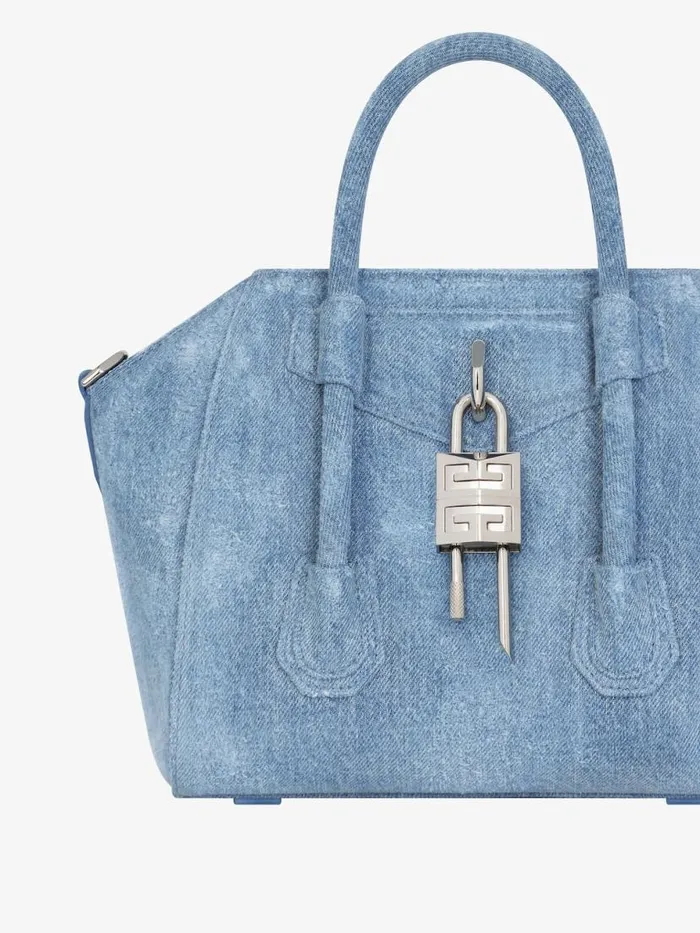 Mini Antigona Lock Bag In Washed Denim Medium Blue Women Givenchy Crossbody Bags