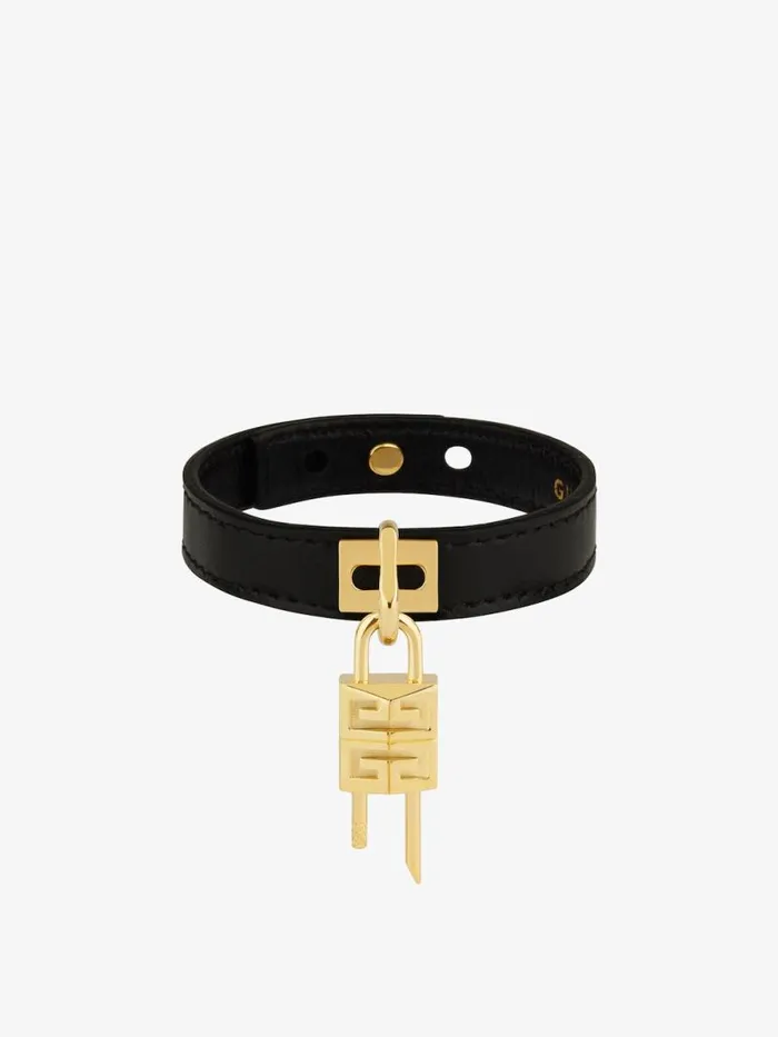 Mini Lock Bracelet In Metal And Leather Blackgolden Women Givenchy Jewelry