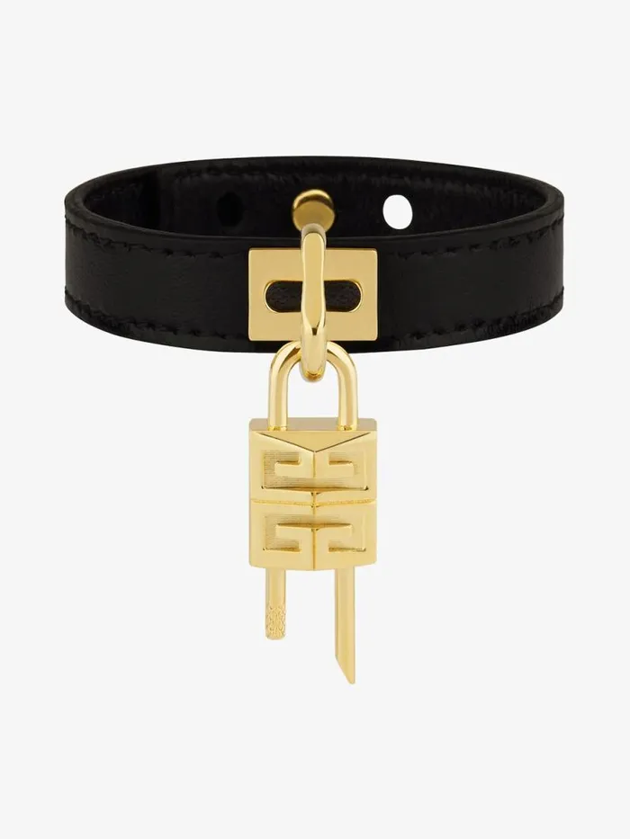 Mini Lock Bracelet In Metal And Leather Blackgolden Women Givenchy Jewelry