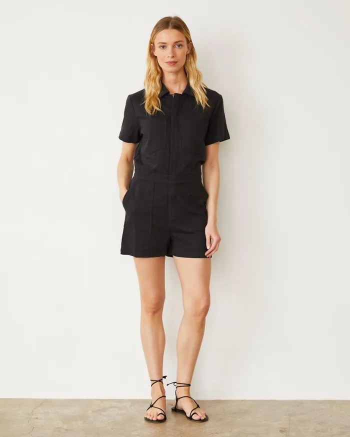 MONROW Rompers Faded Black Soft Twill Romper 8211 Women MONROW Rompers Faded Black Soft Twill Romper 8211 Women