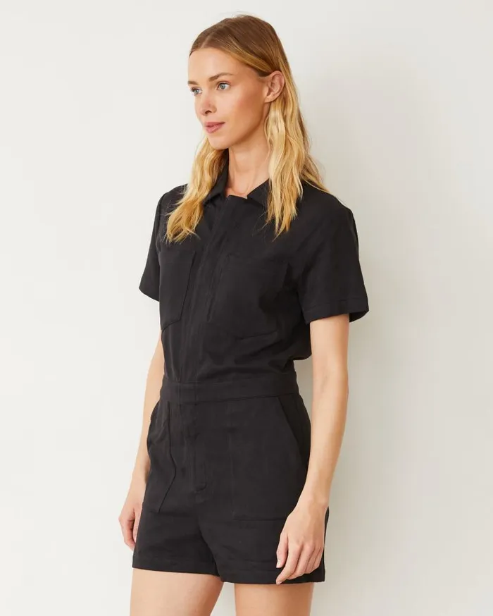 MONROW Rompers Faded Black Soft Twill Romper 8211 Women MONROW Rompers Faded Black Soft Twill Romper 8211 Women
