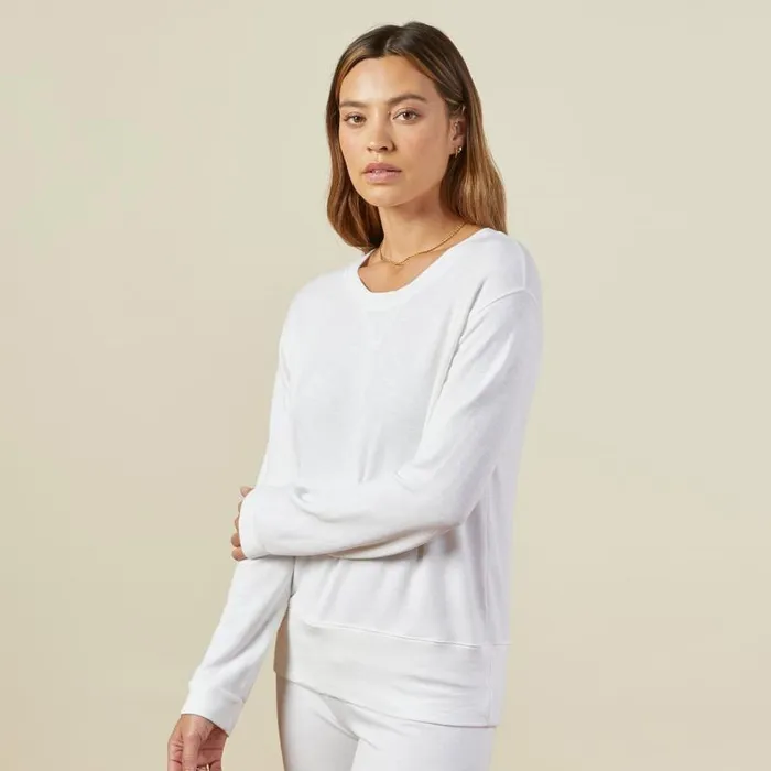 MONROW Sweatshirts Supersoft Crew Neck Sweatshirt 8211 White Color 8211 Women MONROW Sweatshirts Supersoft Crew Neck Sweatshirt 8211 White Color 8211 Women