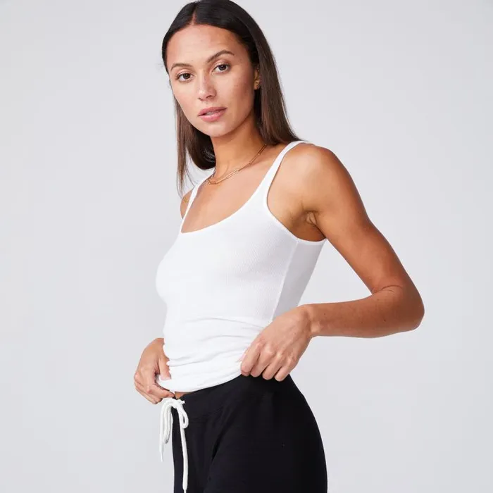MONROW Tanks Narrow Rib Tank 8211 White Color 8211 Women MONROW Tanks Narrow Rib Tank 8211 White Color 8211 Women