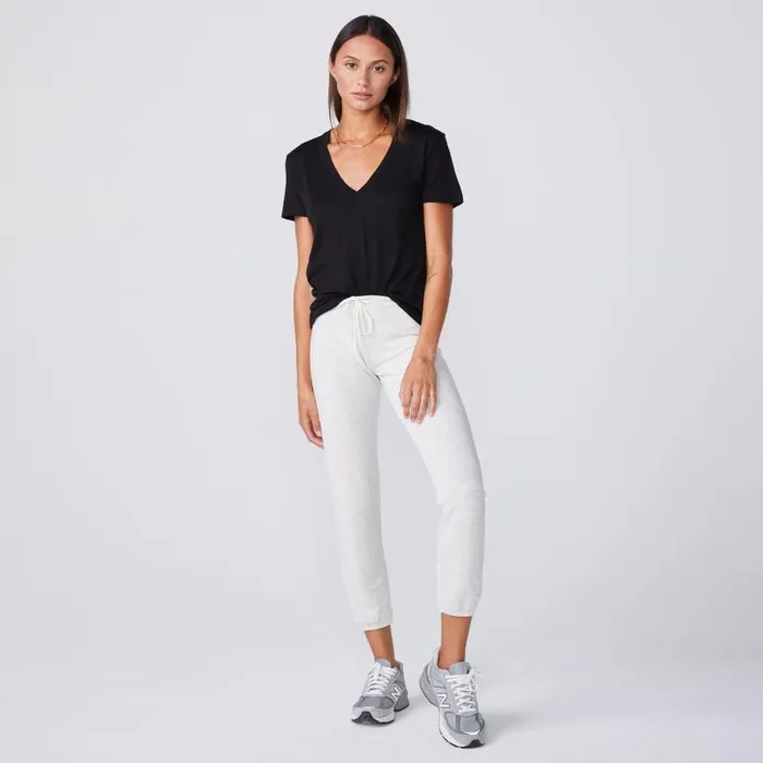 MONROW Tees Cotton Modal Relaxed V Neck Tee 8211 Black Color 8211 Women MONROW Tees Cotton Modal Relaxed V Neck Tee 8211 Black Color 8211 Women