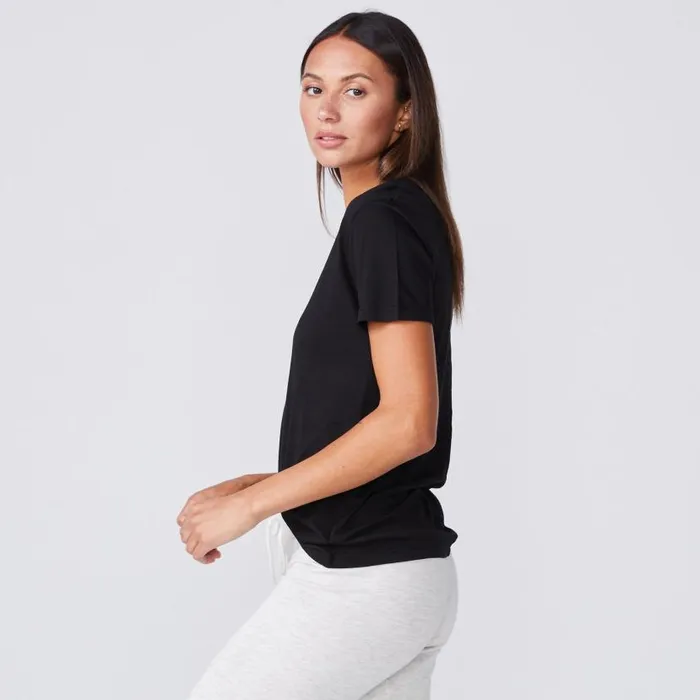 MONROW Tees Cotton Modal Relaxed V Neck Tee 8211 Black Color 8211 Women MONROW Tees Cotton Modal Relaxed V Neck Tee 8211 Black Color 8211 Women
