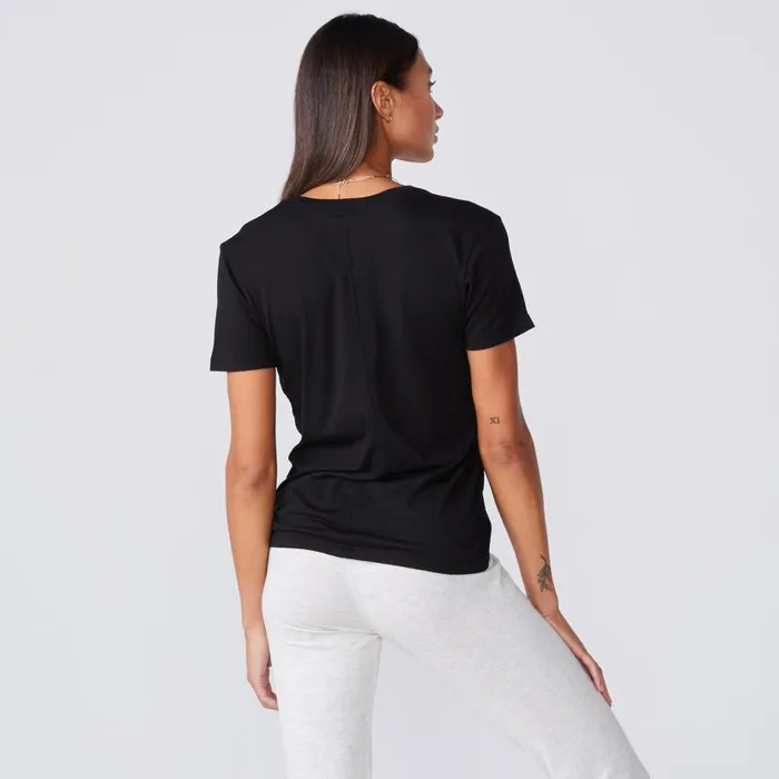 MONROW Tees Cotton Modal Relaxed V Neck Tee 8211 Black Color 8211 Women MONROW Tees Cotton Modal Relaxed V Neck Tee 8211 Black Color 8211 Women