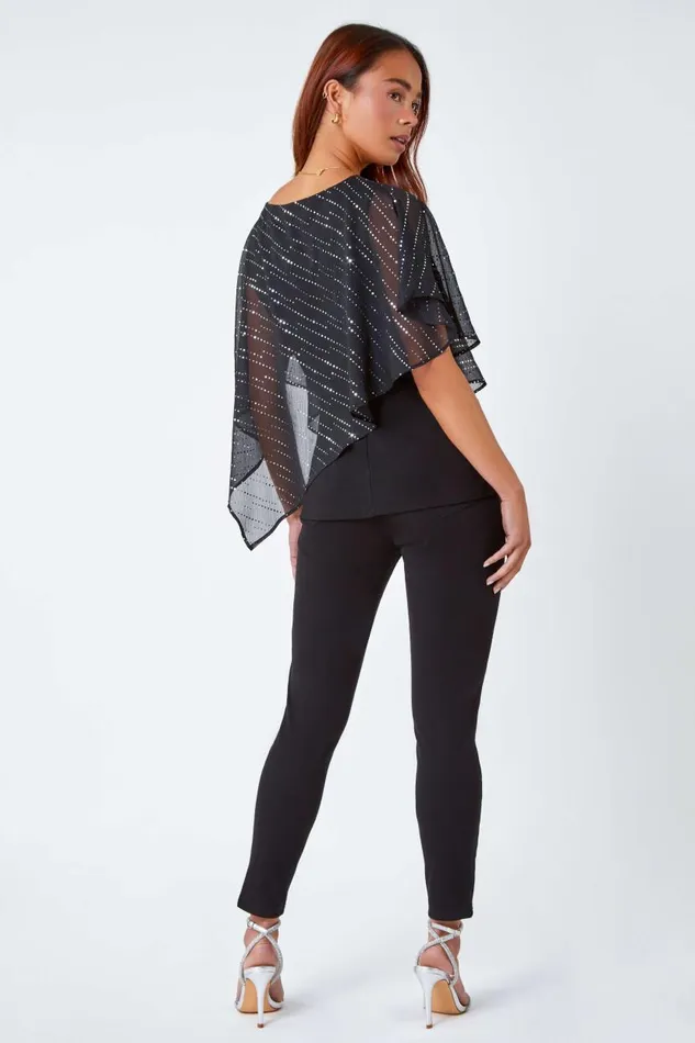 Multi Petite Shimmer Chiffon Overlay Stretch Top Women Roman Tops
