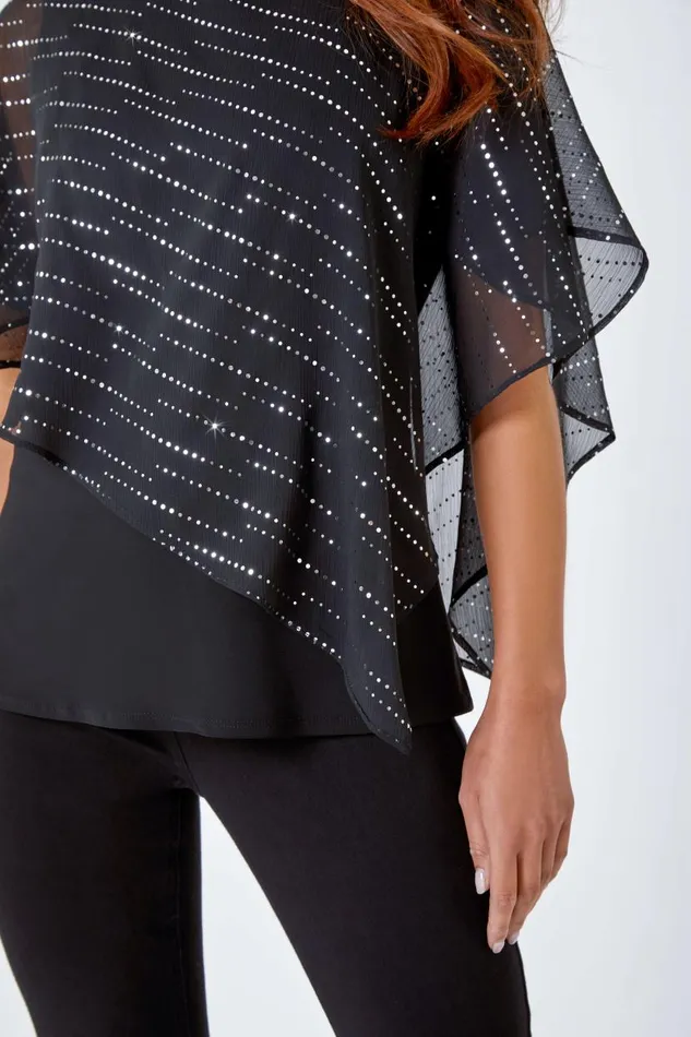 Multi Petite Shimmer Chiffon Overlay Stretch Top Women Roman Tops
