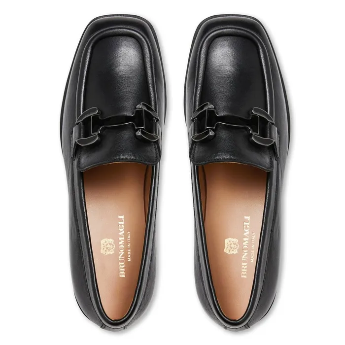 Natalie Square Toe LoaferBlack Leather Women Bruno Magli Flats and Loafers
