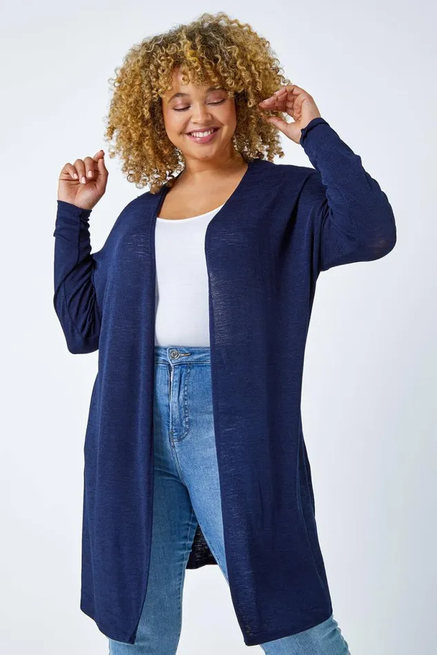 Navy Curve Longline Cardigan Women Roman Knitwear