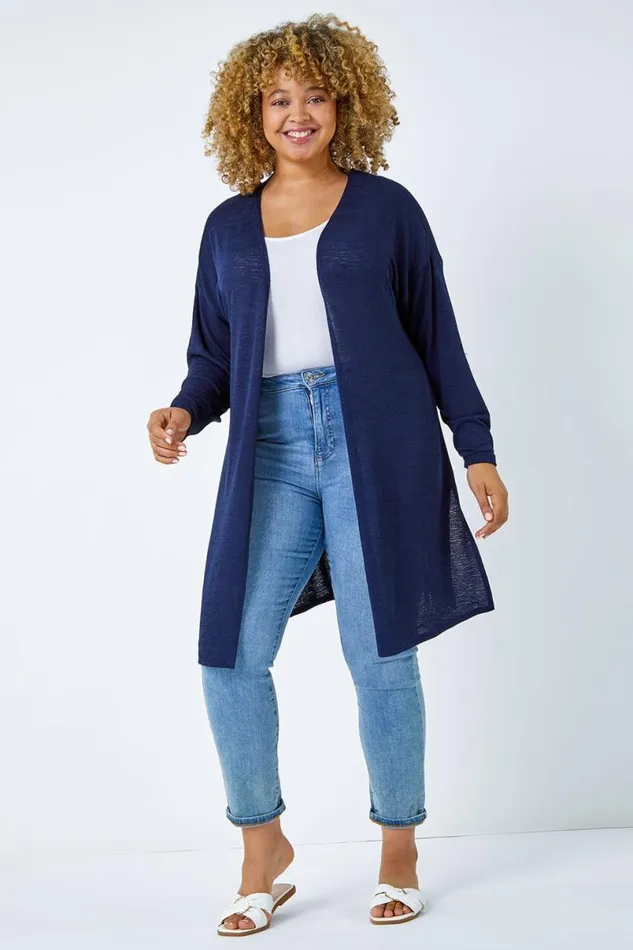 Navy Curve Longline Cardigan Women Roman Knitwear