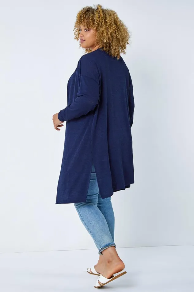 Navy Curve Longline Cardigan Women Roman Knitwear