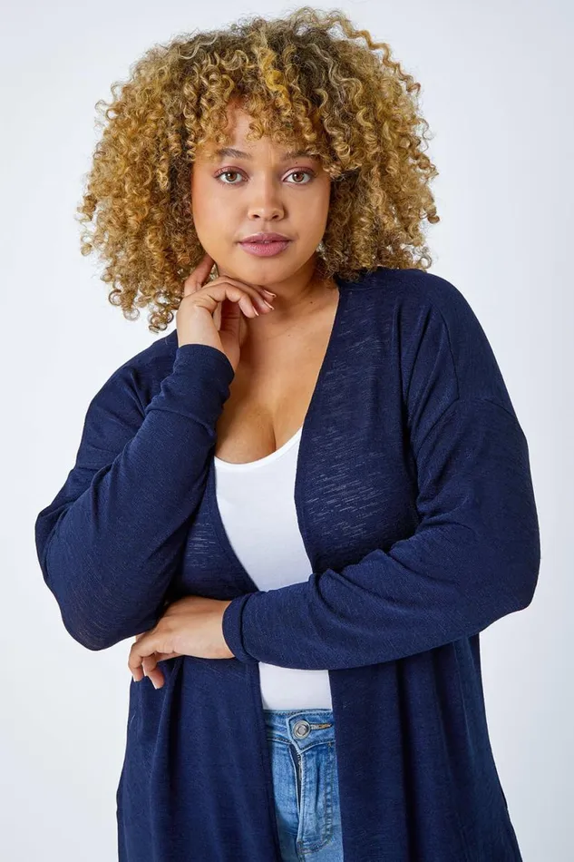 Navy Curve Longline Cardigan Women Roman Knitwear