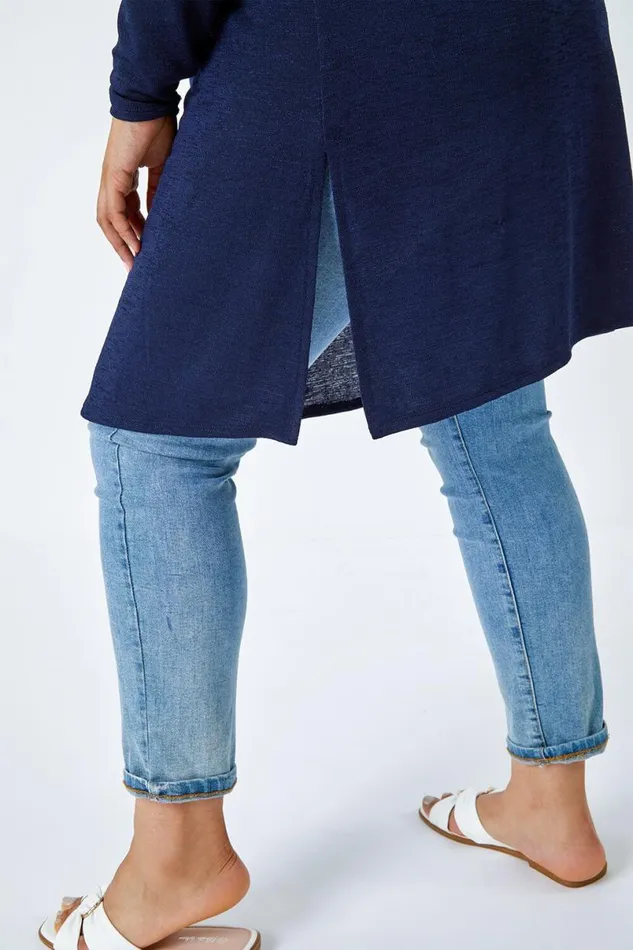 Navy Curve Longline Cardigan Women Roman Knitwear