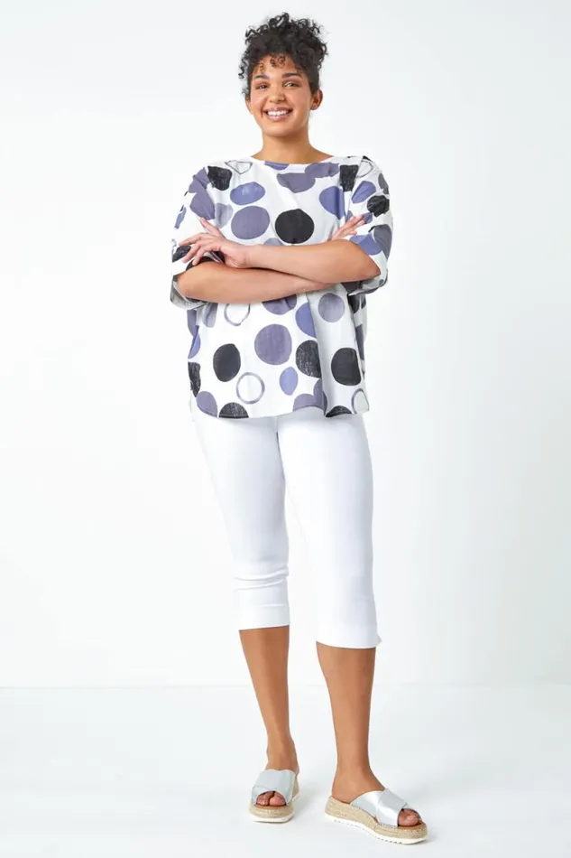 Navy Curve Relaxed Fit Spot Top Women Roman Tops