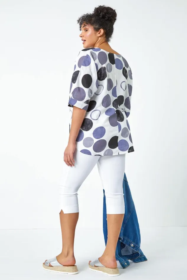 Navy Curve Relaxed Fit Spot Top Women Roman Tops